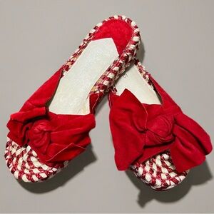 J Slides Red Women's Suede Espadrille Braided Slides with Bow Detail 7.5